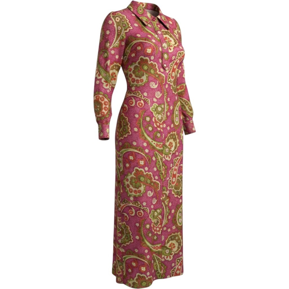 Vintage 1960s Paisley Sparkle Funky OOAK Gown Pink Green Metallic Maxi Dress